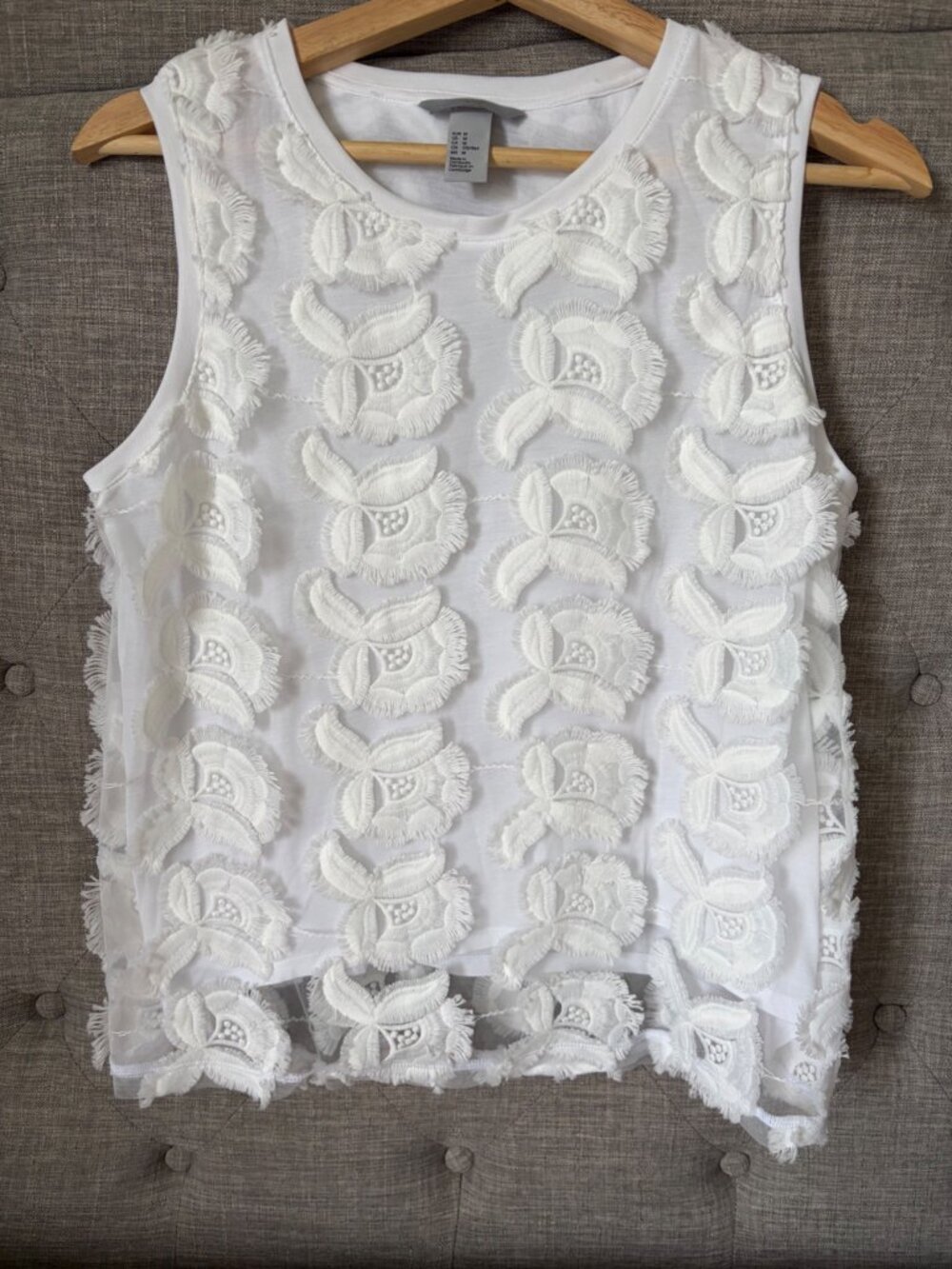 H&M White Floral Appliqué Mesh Sleeveless Top Size Medium - Picture 3 of 11